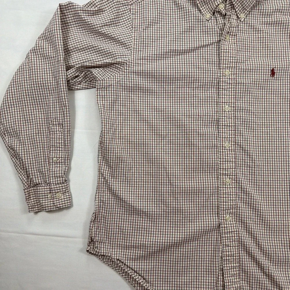 Ralph Lauren Button Down Shirt Classic Fit Cotton Check Large 16.5 L Burgundy‎